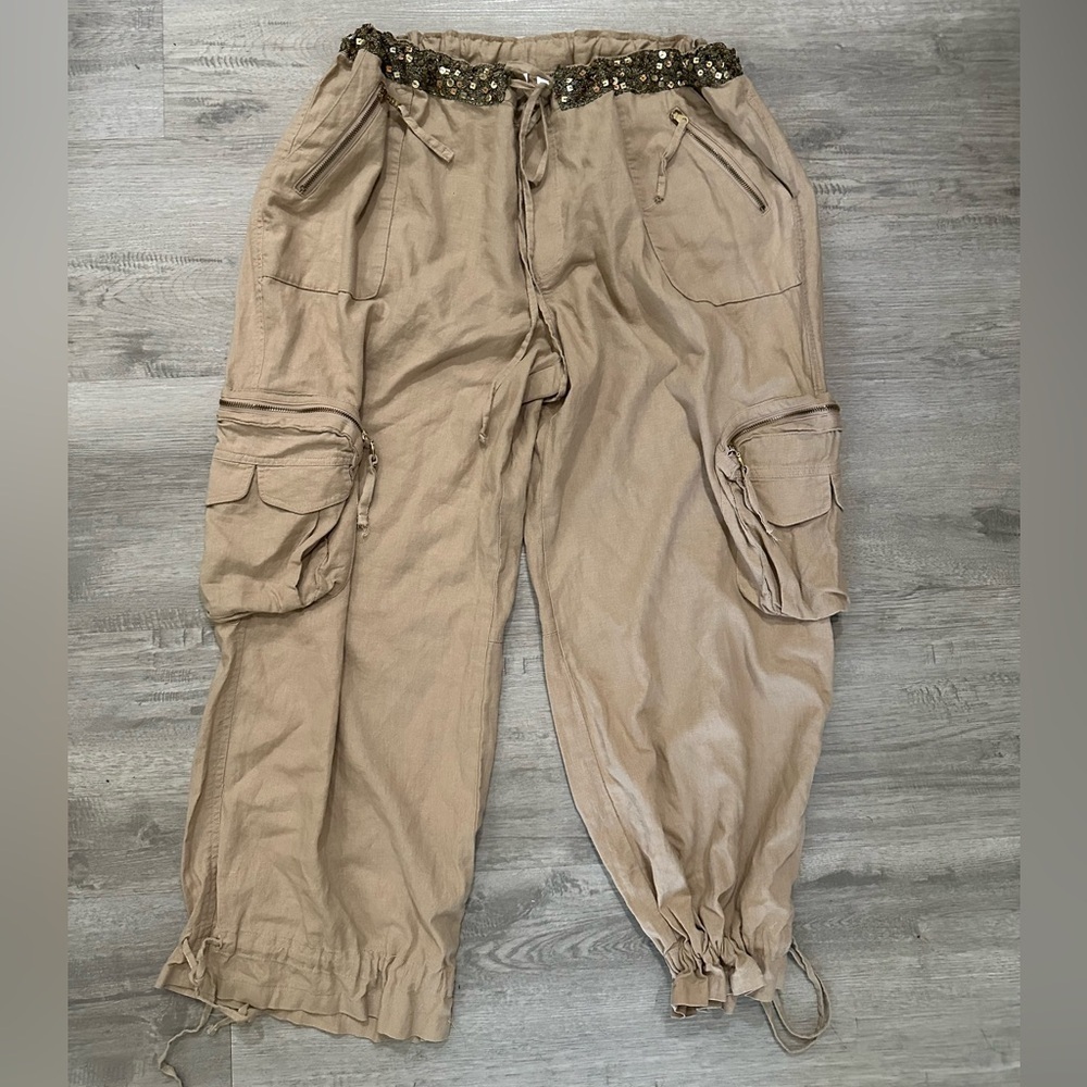 BONGO Sand Linen Blend Pants cargo Sz XXL beach chic utility